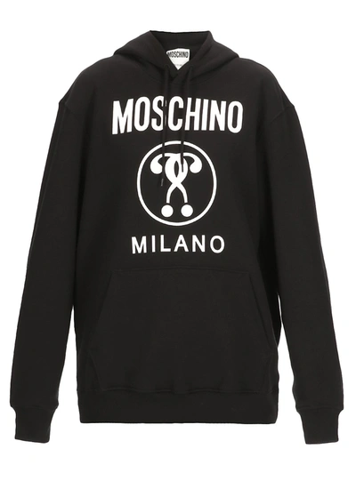 Shop Moschino Double Question Mark Print Drawstring Hoodie In Black
