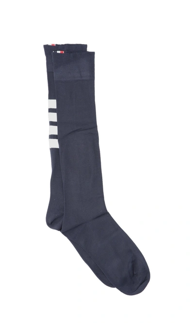 Shop Thom Browne Striped Socks In Navy