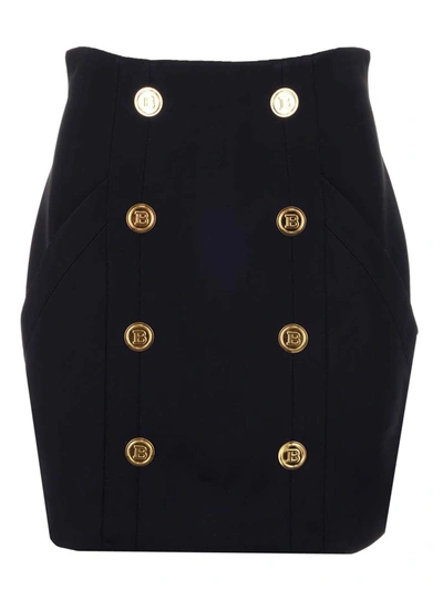 Shop Balmain Buttons Mini Skirt In Black