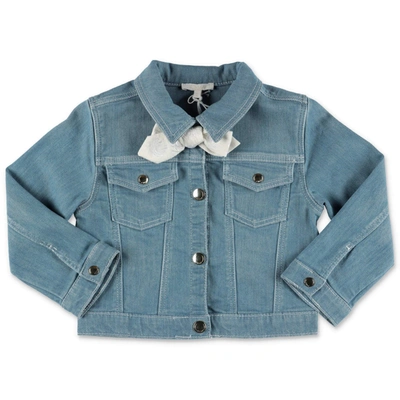 Shop Chloé Kids Bow Detail Denim Jacket In Blue