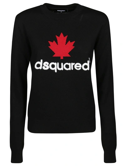 Shop Dsquared2 Maple Leaf Logo Intarsia Jumper In Black