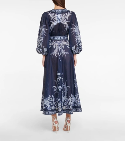 Shop Zimmermann Aliane Printed Cotton Wrap Dress In Blue