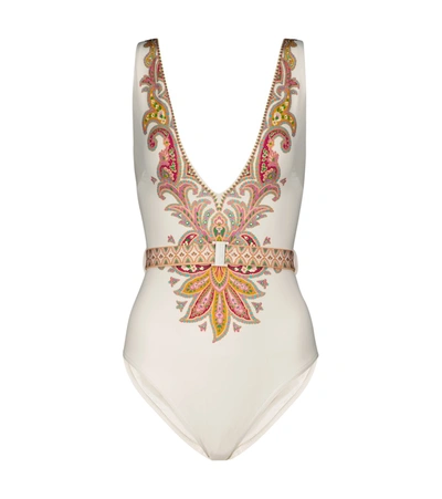 Shop Zimmermann Teddy Belted Swimsuit In White