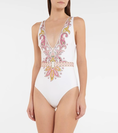 Shop Zimmermann Teddy Belted Swimsuit In White