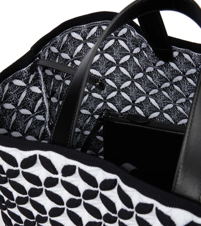 Shop Alaïa Leather-trimmed Jacquard Knit Tote In Black