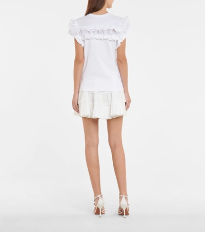 Shop Alaïa Ruffle-trimmed Cotton T-shirt In Blanc