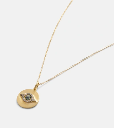 Shop Ileana Makri Evil Eye 18kt Yellow Gold Necklace With 1.02ct Emeralds