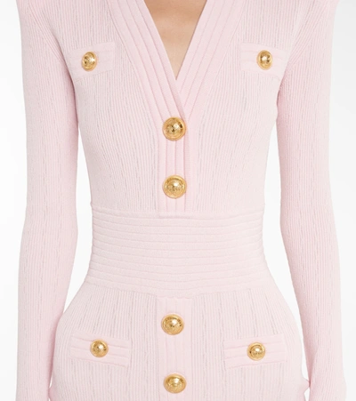 Shop Balmain Ribbed-knit Minidress In Pink