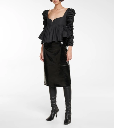 Shop Khaite Mya Leather Pencil Skirt In Black