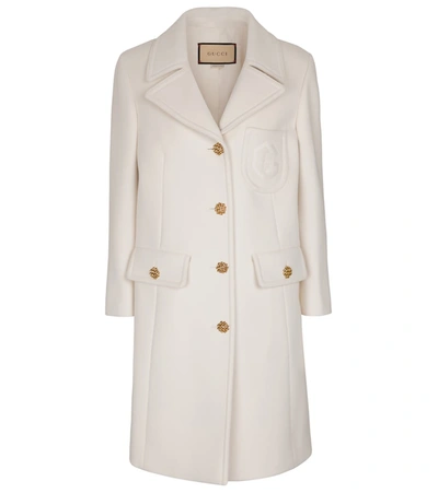 Shop Gucci Double G Embroidered Wool Coat In White