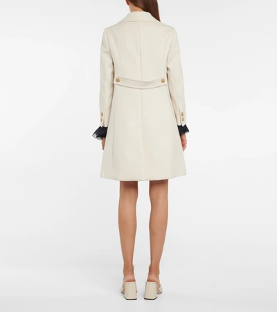 Shop Gucci Double G Embroidered Wool Coat In White