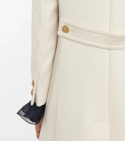 Shop Gucci Double G Embroidered Wool Coat In White