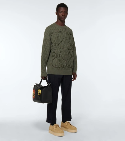 Shop Loewe Cable-knitted Anagram Sweater In Green