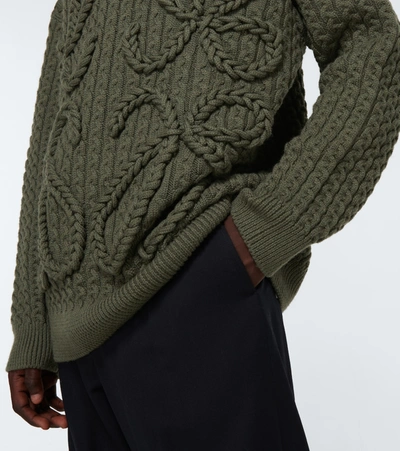 Shop Loewe Cable-knitted Anagram Sweater In Green