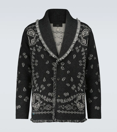 Shop Alanui Bandana Jacquard-knitted Cardigan In Grey