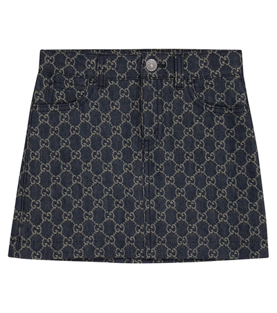 Shop Gucci Gg Jacquard Denim Skirt In Blue