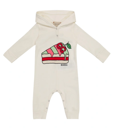 Shop Gucci Baby Hooded Stretch-cotton Onesie In White