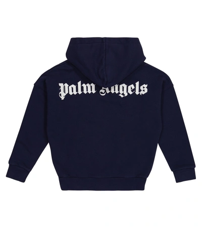 Shop Palm Angels Logo Cotton Jersey Hoodie In Blue