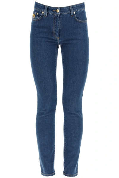 Shop Moschino Teddy Bear Patched Skinny Jeans In Blue