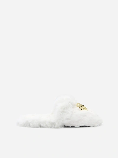 Shop Versace Faux Fur Slippers With Three-dimensional Jellyfish Application In White