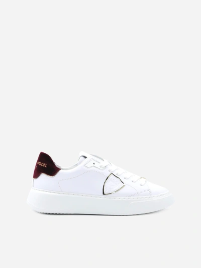 Shop Philippe Model Temple Sneakers In Leather With Contrasting Velvet Heel Tab In White
