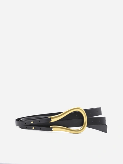 Shop Bottega Veneta Double Leather Belt With Gold Finish Buckle In Black