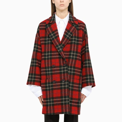 Shop Red Valentino Red Tartan Double-breasted Coat