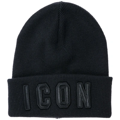Shop Dsquared2 Icon Embroidered Knitted Beanie In Black
