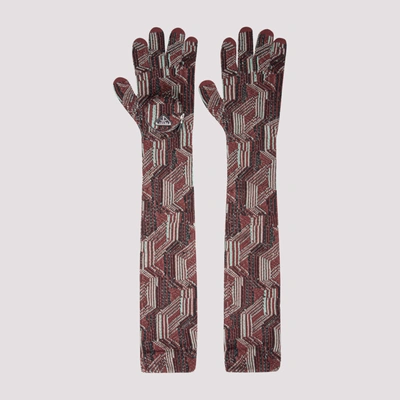 Shop Prada Geometric Pattern Jacquard Gloves In Multi