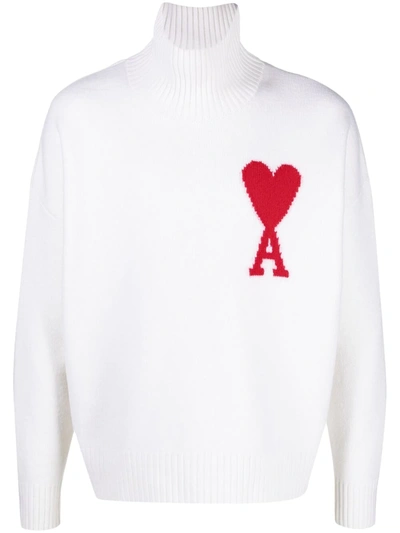 Shop Ami Alexandre Mattiussi Ami De Coeur Turtleneck Jumper In White