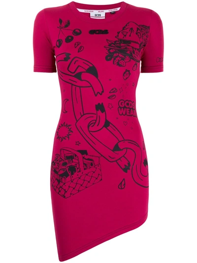 Shop Gcds Graphic-print Asymmetric Dress In Pink