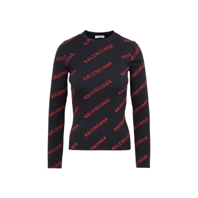 Shop Balenciaga Logo Intarsia Sweater In Black