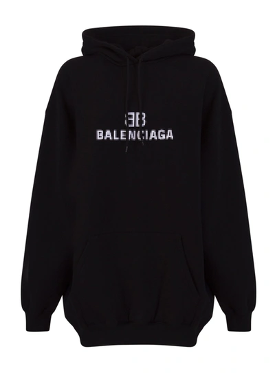 Shop Balenciaga Women's Bb Pixel Medium Fit Hoodie In Nero