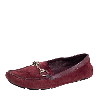Pre-owned Gucci Burgundy Suede Slip On Loafers Size 37.5