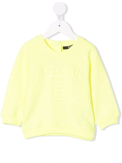 Shop Balmain Debossed-logo Jumper In Yellow