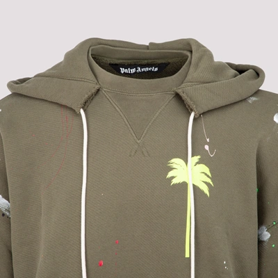 Shop Palm Angels Pxp Painted Raw Cut Hoodie Sweatshirt In Green
