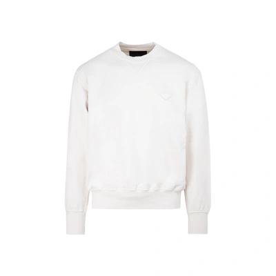 Shop Prada Cotton Sweatshirt In Nude &amp; Neutrals