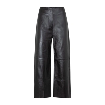 Shop Totême Wide Leather Trousers Pants In Black