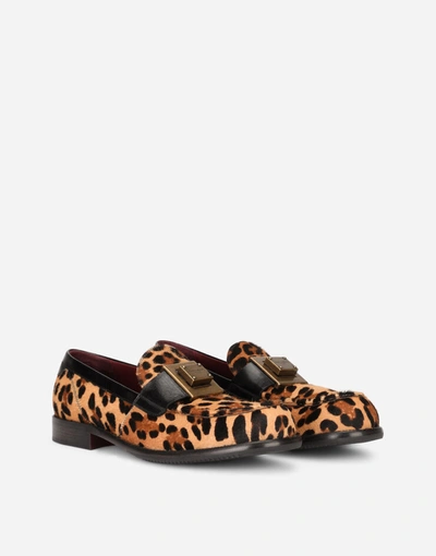 Shop Dolce & Gabbana Leopard-print Pony Hair Loafers With Branded Plate In Multicolor