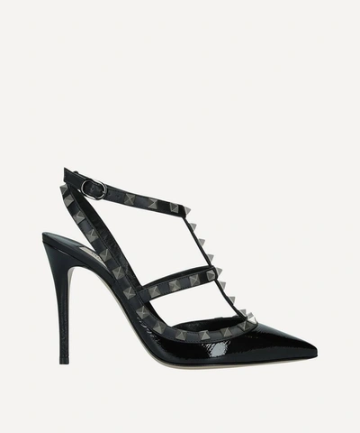 Shop Valentino Rockstud 100 Patent-leather Courts In Black