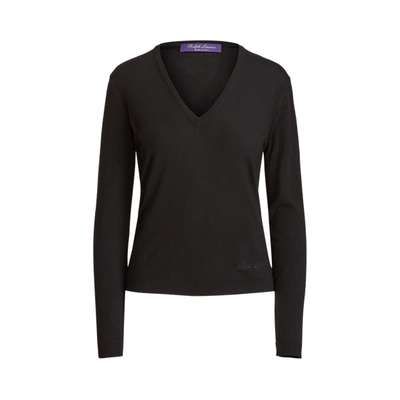 Shop Ralph Lauren Wool Long-sleeve V-neck Sweater In Black