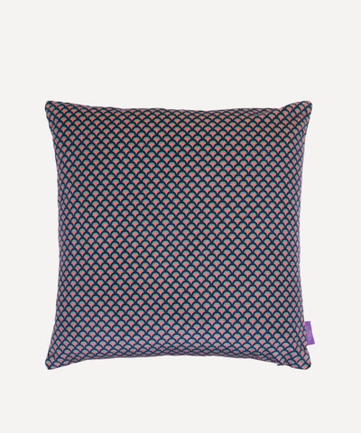 Shop Liberty Peacock Garden Square Velvet Cushion In Navy