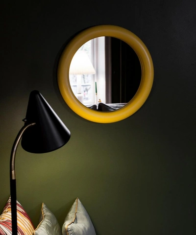 Shop Raawii Duplum Round Ceramic Frame Mirror In Freesia Yellow