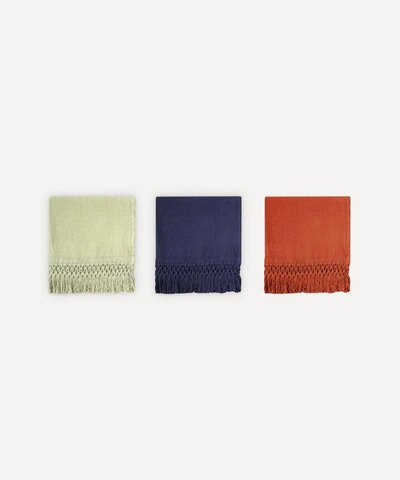 Shop Soho Home Rosa Linen Tea Towels Set Of Three In Multicoloured