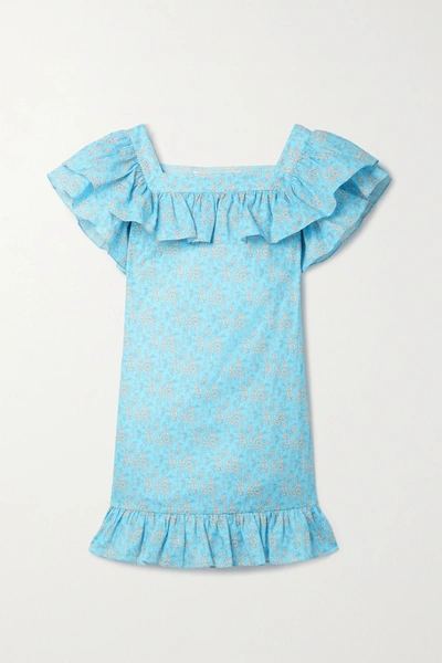 Shop The Vampire's Wife The Cry Baby Ruffled Floral-print Cotton And Linen-blend Mini Dress In Blue