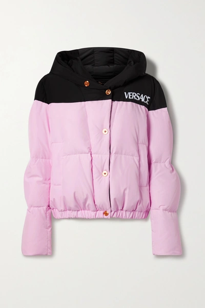 Shop Versace Hooded Quilted Shell Down Jacket In Pink