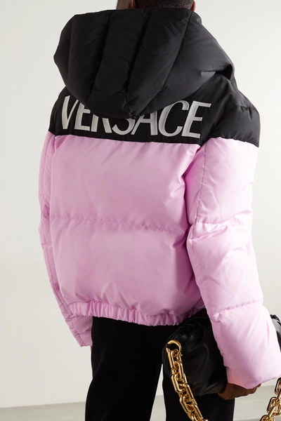 Shop Versace Hooded Quilted Shell Down Jacket In Pink