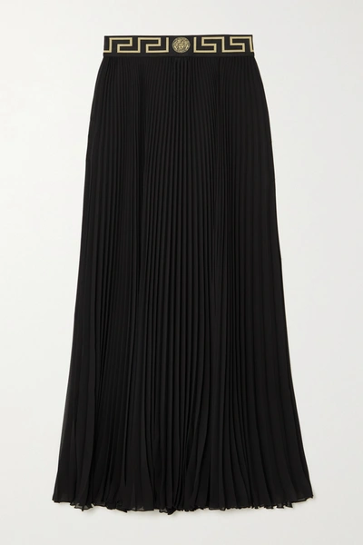 Shop Versace Pleated Chiffon Maxi Skirt In Black