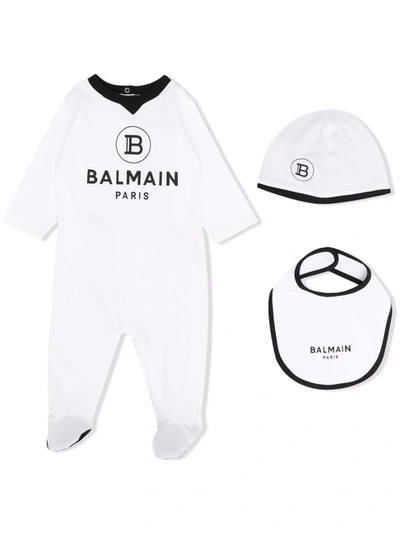 Shop Balmain Logo-print Babygow Set In White