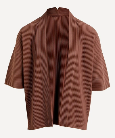 Shop Issey Miyake Oversized Pleated Cardigan In Burnt Umber Brown